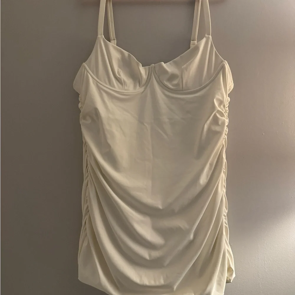 Skims White sculpting swim suit ruched one piece swimsuit